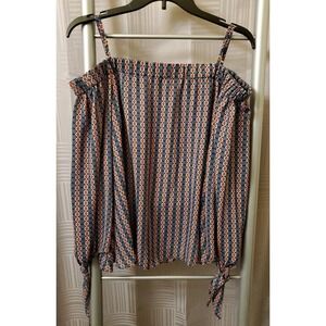 Gianni‎ Bini GB Blue Red Off-Shoulder Flowy Blouse Spagheti Straps